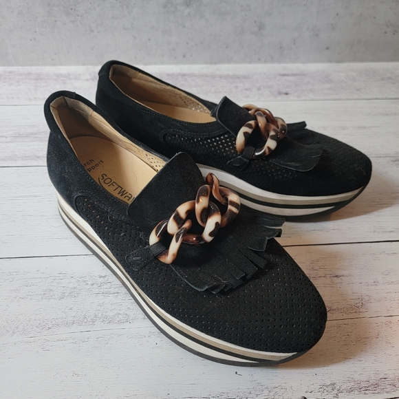 softwaves Shoes - Softwaves, Black w tortoise Platform loafer, Size 40 (81/2-9)